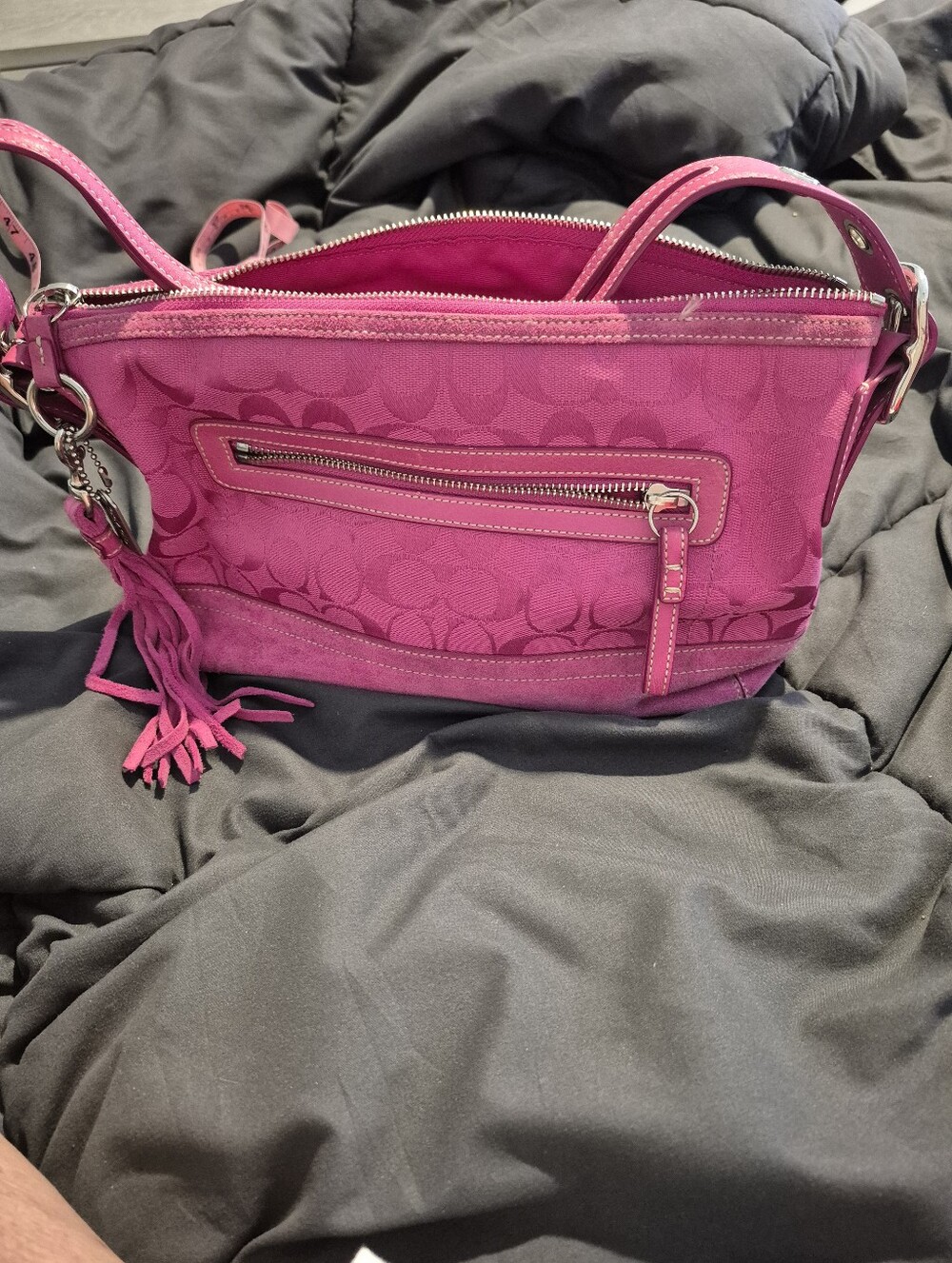 Designer Inspired  Hot Pink Signature  Shoulder Bag with Tassel